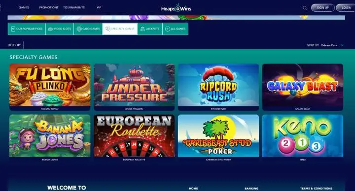 Heaps O Wins Casino speciality games screenshot