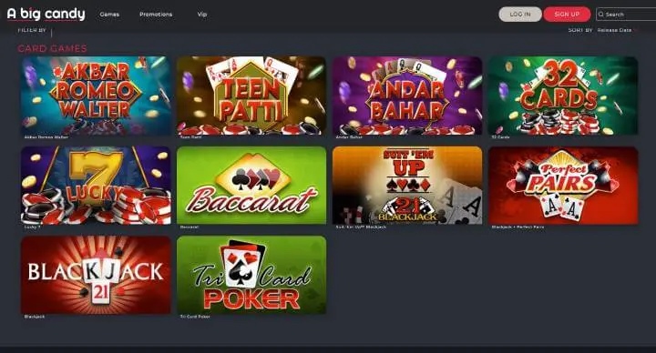 A Big Candy Casino card games screenshot