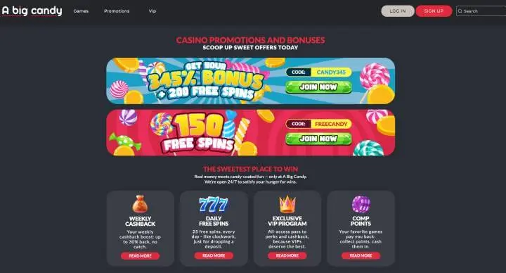 A Big Candy Casino promotions screenshot