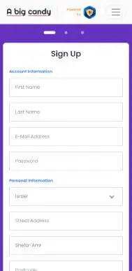 A Big Candy Casino registration screenshot