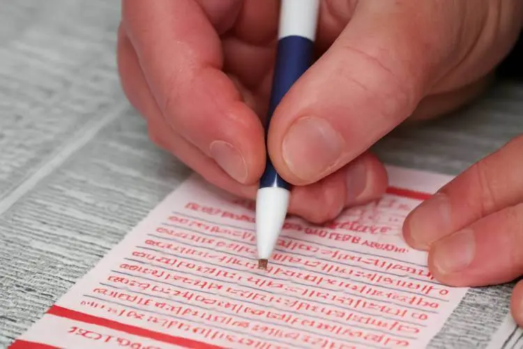 A hand filling out a sports betting slip, with horse racing odds visible in the background,