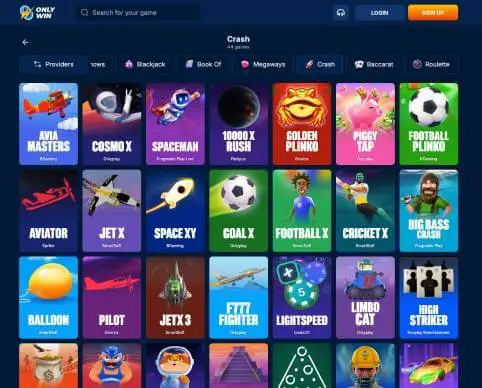 OnlyWin Casino crash games screenshots