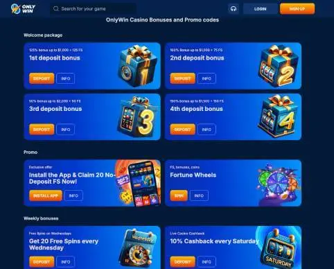OnlyWin Casino promotions screenshots