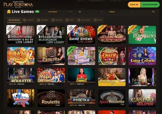 Play Fortuna Casino live games screenshot
