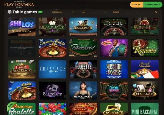 Play Fortuna Casino table games screenshot