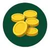 Flat vector icon of three gold coins on a solid dark-green circular background, representing additional supported cryptocurrencies.