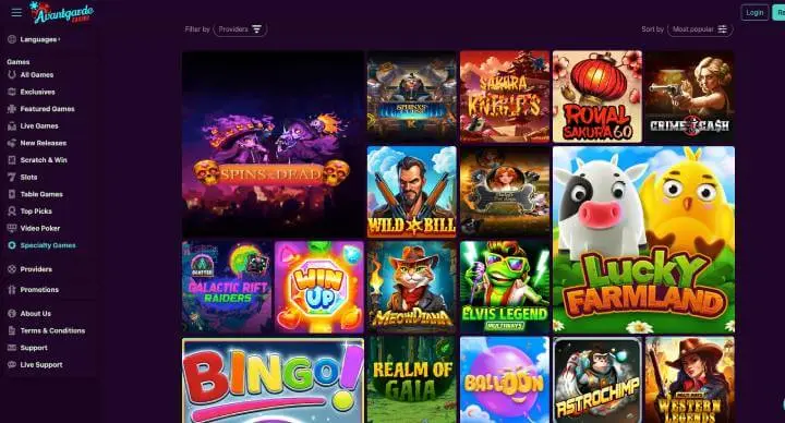 Avantgarde Casino special games screenshot