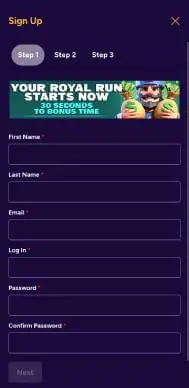 Crypto Palace Casino signup screenshot