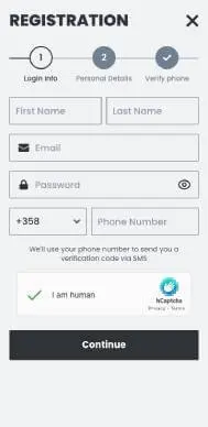 GQbet Casino registration screenshot
