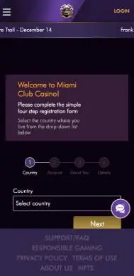 Miami Club Casino registration screenshot