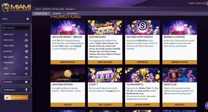 Miami Club Casino promotions screenshot