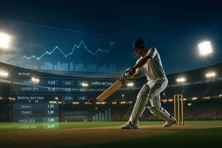 Photo of a cricket player at an Australian Cricket Ground during a match with digital betting overlays symbolising Pragmatic Play sportsbook upgrade.