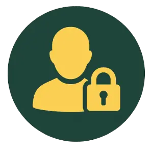 Icon showing a player silhouette with a small integrated padlock symbol, representing privacy, KYC, and player control.