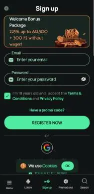 Ritzo Casino sign up screenshot