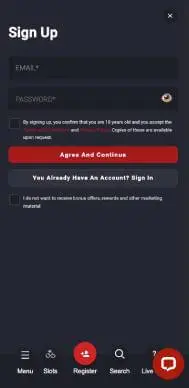 Riviera Casino registration screenshot