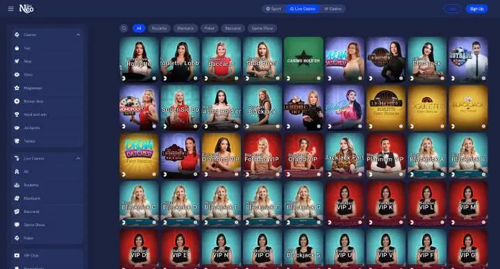 SlotNeo Casino live games screenshot