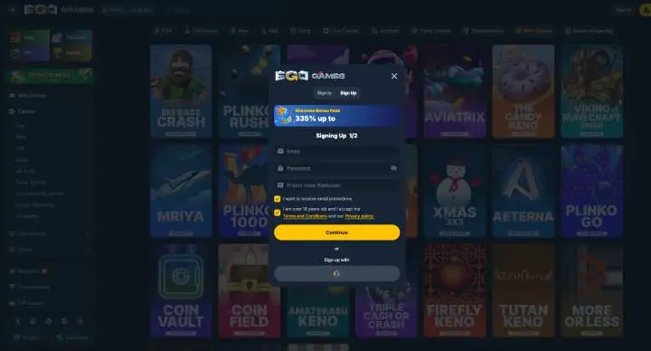 EgoGames Casino signup screenshot