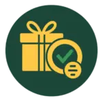 Icon showing a gift box and a checkmark badge, representing fair welcome bonuses.