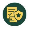 Icon featuring a licence document with a checkmark and a shield with a star, representing trusted licensing.