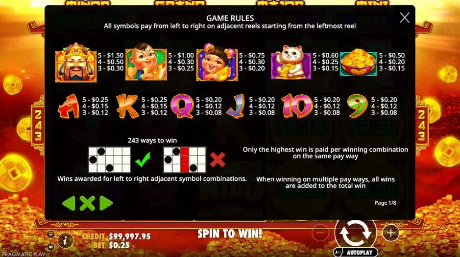 Caishen's Cash Slot Game Rules screenshot