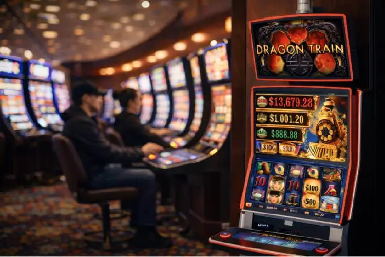 Dragon Train slot machine on a casino floor.
