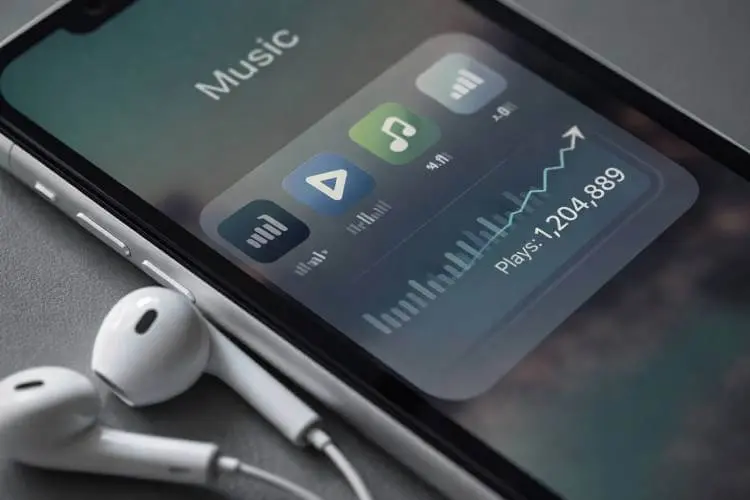 Image showing rising music streaming play counts on a smartphone