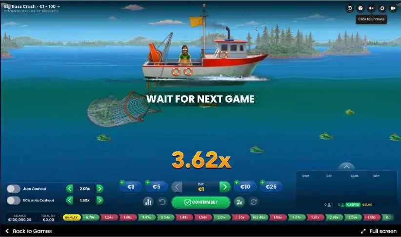 Big Bass Crash Game Bet Screen