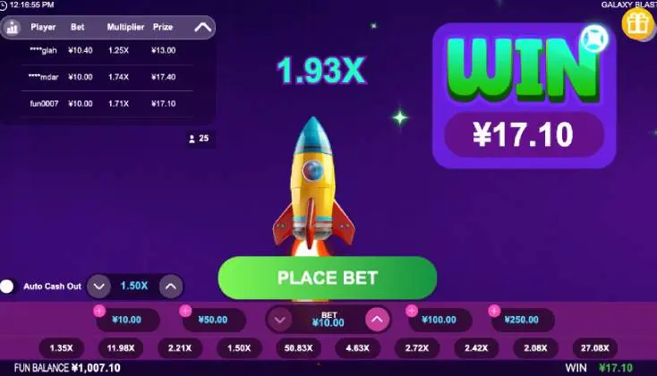 Galaxy Blast Crash Game Win Screen