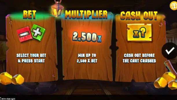 Gus’s Gold Minecart Mayhem Crash Game How to Play Screen