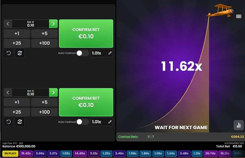 High Flyer Crash Game Betting Screen