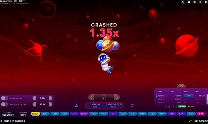 Spaceman Crash Game Crashed Screenshot