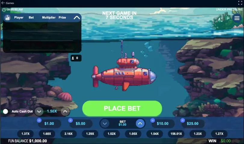 Under Pressure Crash Game Bet Screen