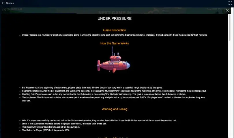 Under Pressure Crash Game Rules